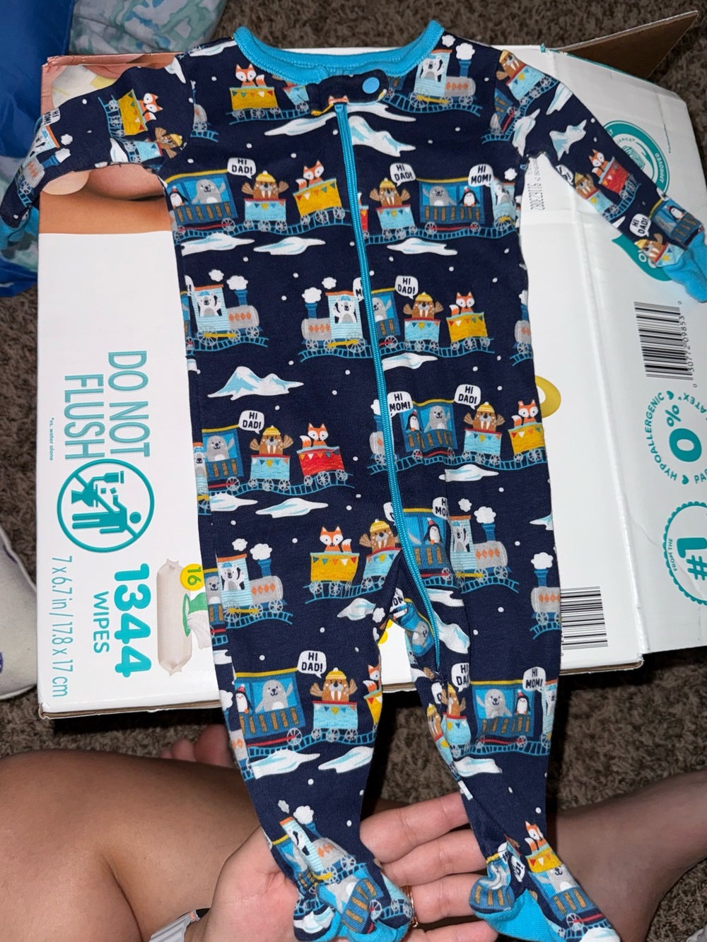 Navy Train Print Footed One-Piece for Kids - Lightweight Zip Pajamas